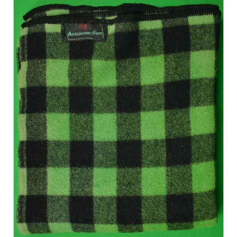 "Abercrombie & Fitch c1950s Green/ Black Buffalo Plaid Wool Camp Blanket" (SOLD)