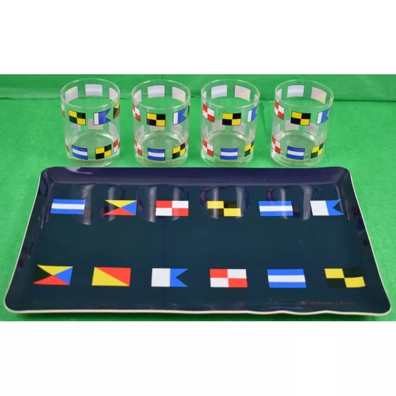 "Abercrombie & Fitch Signal Flag Bar Tray & Boxed Set Of 12 (14oz) Double Old-Fashioned Glasses" (SOLD)