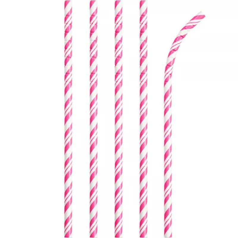 Candy Pink and White Striped Flex Paper Straws (144 per Case)