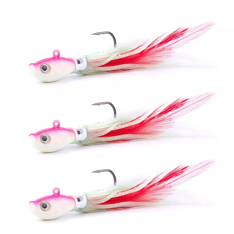 Dr.Fish 3pcs Bucktail Squid Jig Heads 1oz