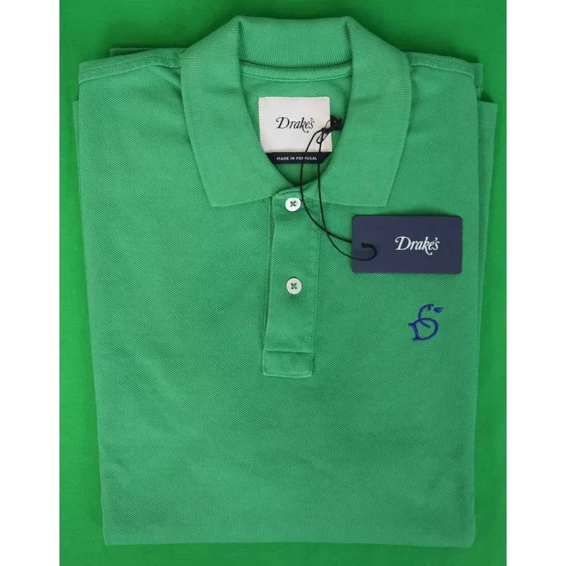 "Drake's Kelly Green Piqu Cotton Banded S/S Polo Shirt" Sz 42 (NWT)
