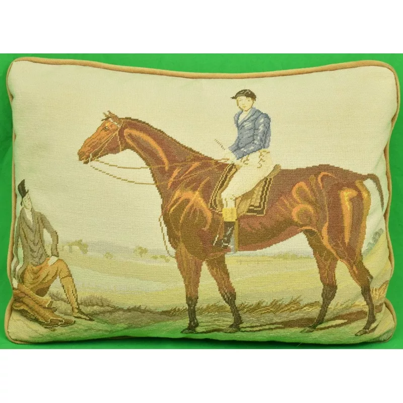 "Hand-Petit Needlepoint Jockey on Racehorse Pillow" (SOLD)