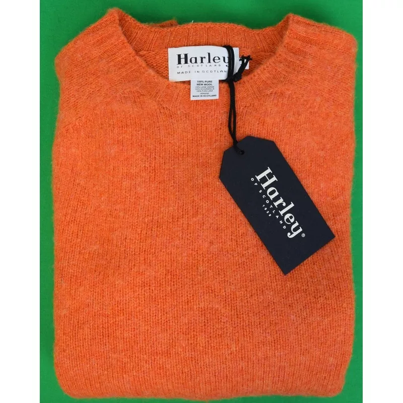 "Harley Of Scotland Shetland Crew Neck Heather Orange Shaggy Dog Sweater" Sz L (NWT)