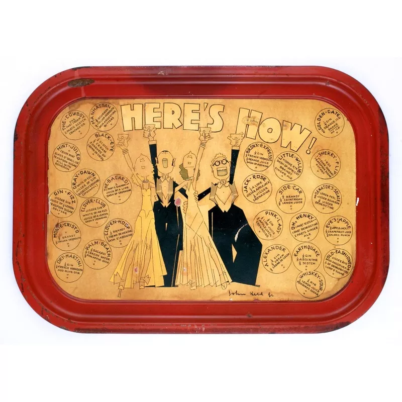"Here's How!" w/ 26 Cocktail Recipes Tin Tray by John Held, Jr.