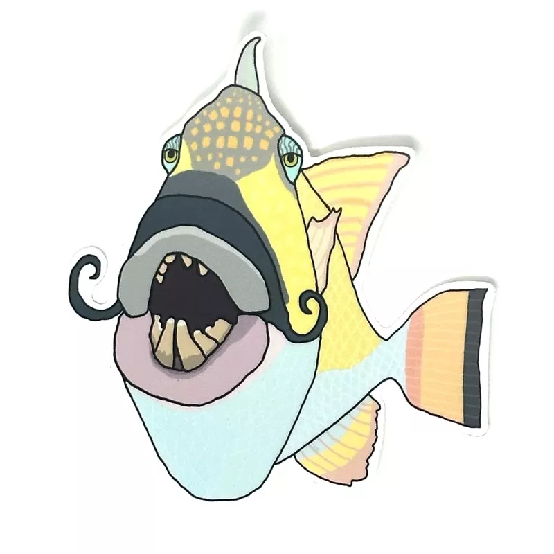 Mustachio Trigger Fish Sticker