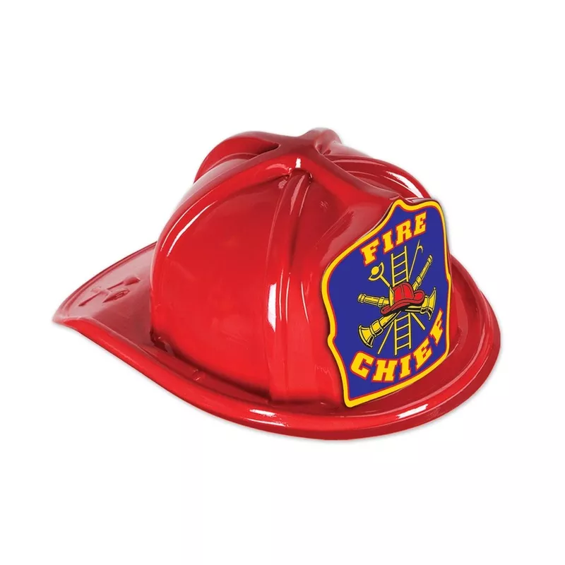 Red Plastic Fire Chief Hat with Blue Shield with UPC
