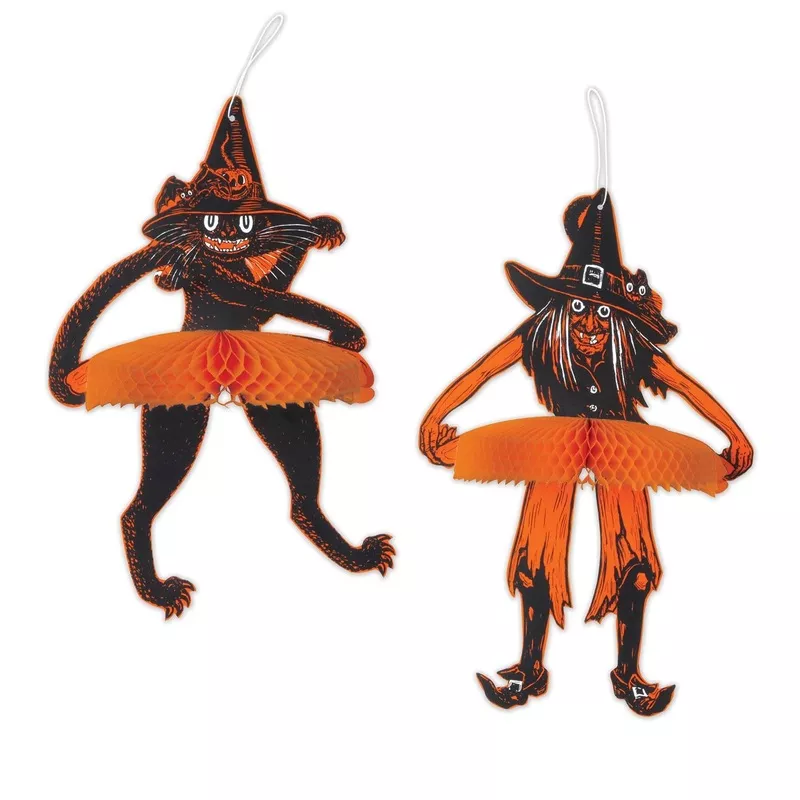 Vintage Halloween Tango Witch & Cat Decoration Set